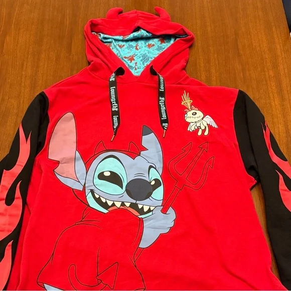 Loungefly Red and Black Evil Stitch Hoodie - Picture 1 of 4